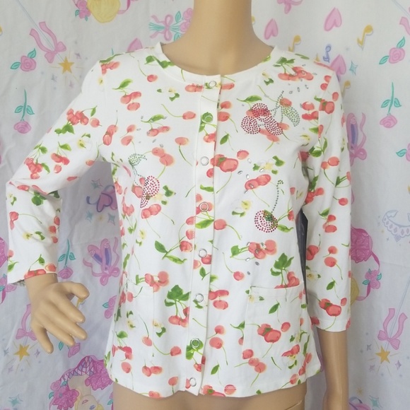 Onque Woman Sweaters - NWT Onque Cherry cardigan bling floral jems